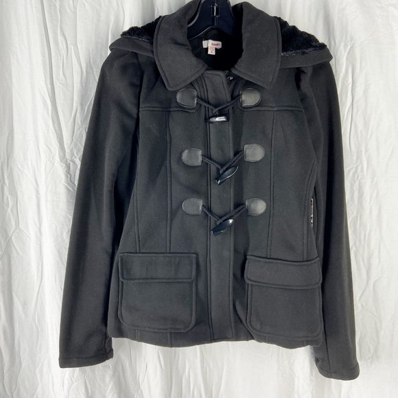 BOGO Black Toggle Faux Fur Lined Full Zip Peacoat Size M - Picture 6 of 11